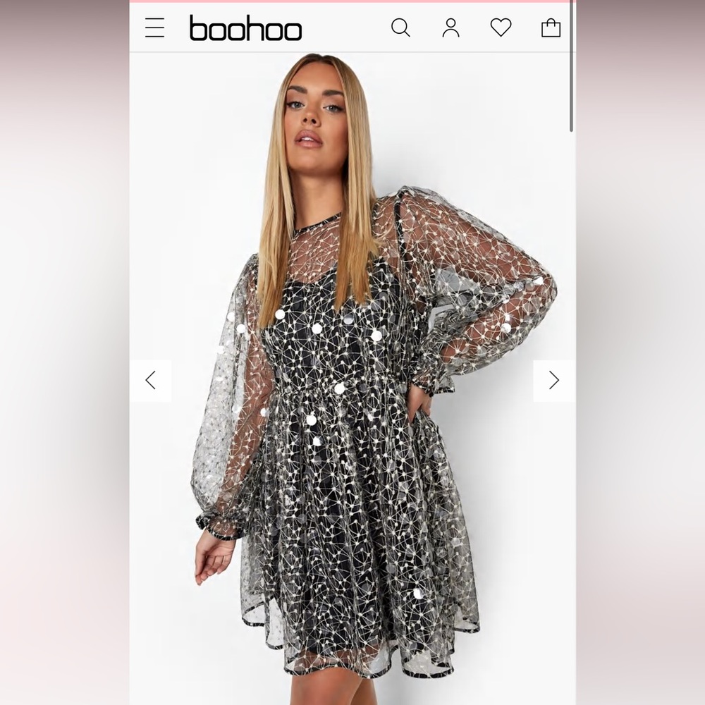 Boohoo Plus Disk Sequin Dress in Black & Silver
